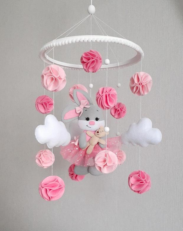 Pink Bunny Ballerina Baby Girl Nursery Mobile – Perfect Baby Shower Gift and Nursery Decor