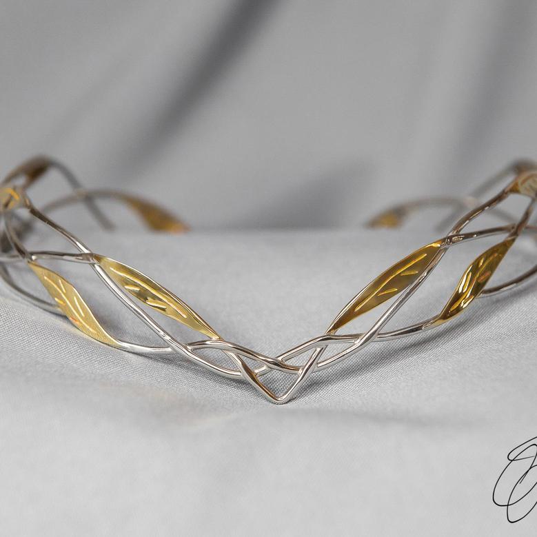 Silver Bridal Tiara  Elegant Elven Leaf Crown for Wedding Diadem, Bridal Hair Vine, and Headpiece