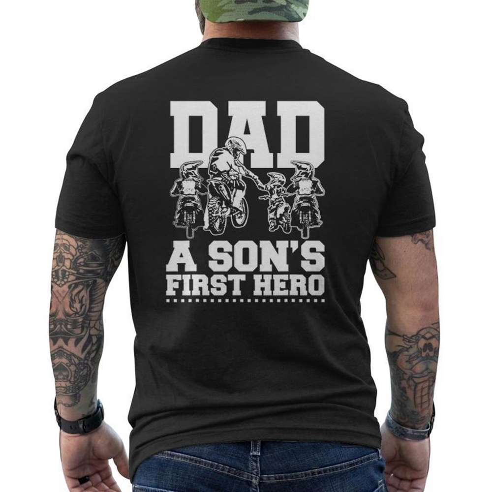 Dirt Bike Dad Motocross Superhero Father Son Motorcycle Mens Back Print T-shirt