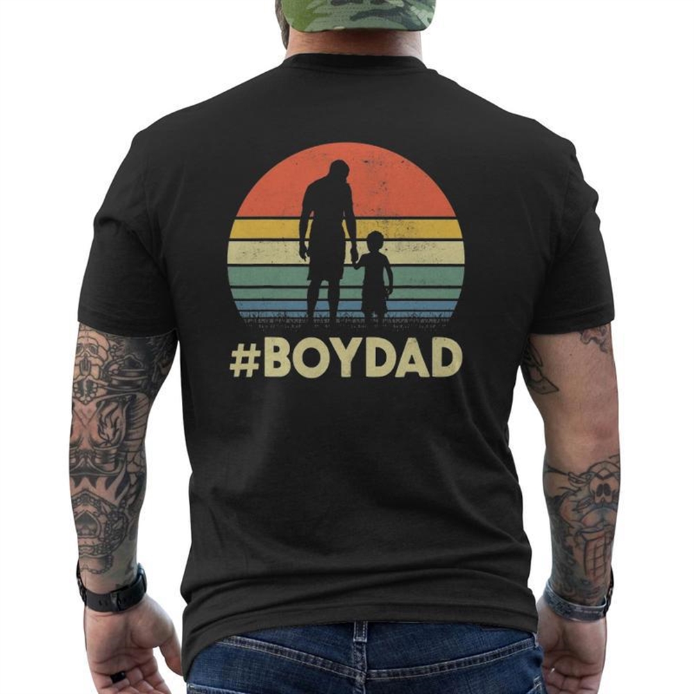 Mens Vintage Retro Boy Dad Boydad Daddy Son Daughter Father’s Day Mens Back Print T-shirt