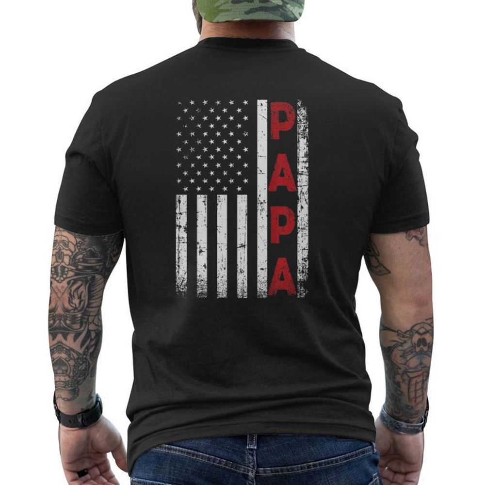 Proud Papa Usa Flag Fathers Day From Grandchildren Mens Back Print T-shirt